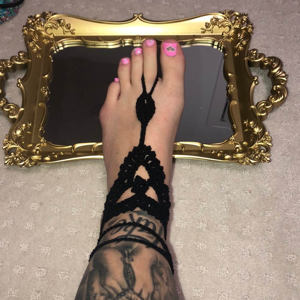Bohemian ankle wrap crochet knit bracelet foot black knitted anklet summer
